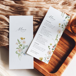 Menu Boho Primavera Whimsical Wildflower Elegant Weding