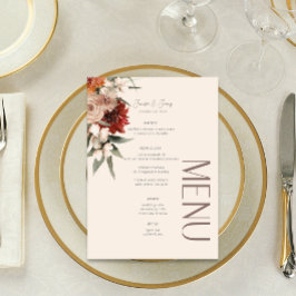 Menu Boho Rust & Neutral Cream Fall Floral Wedes