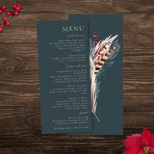 Menu Boho Rústico Elegante Pampas & Verde Pinheiro Bege