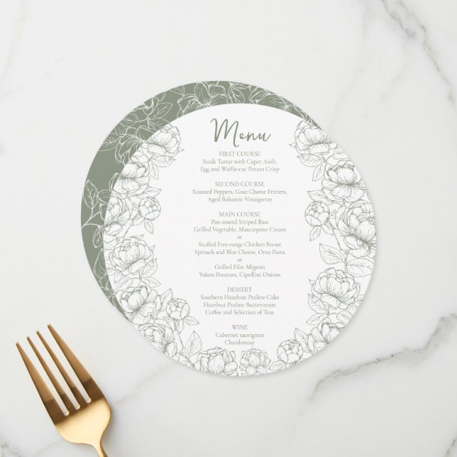 Menu Boho Sage Green Chic Floral Moderno Arredondado Ca (Frente/Verso In Situ)
