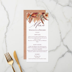Menu Boho Terracota Florais de Outono Grama Pampas Seca