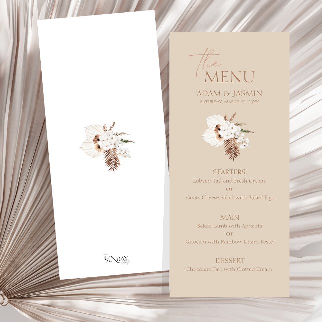 Menu Boho Terracotta Beige Pampas Grass Casamento Flora (Boho Terracotta Beige Pampas Grass Floral Wedding Menu)