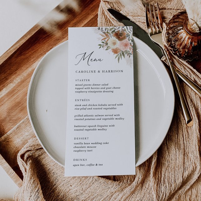 Menu Boho Terracotta Casamento Floral Elegante (Criador carregado)