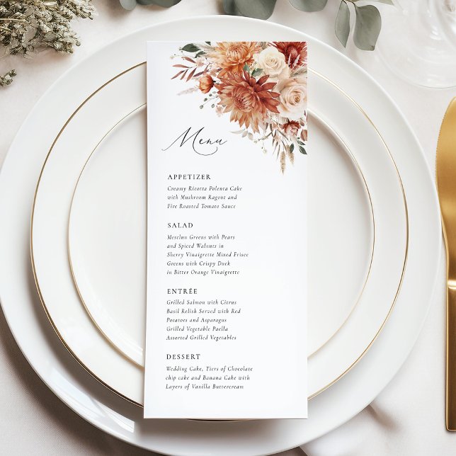 Menu Boho Terracotta Dahlia Rosa Elegante Casamento (Criador carregado)