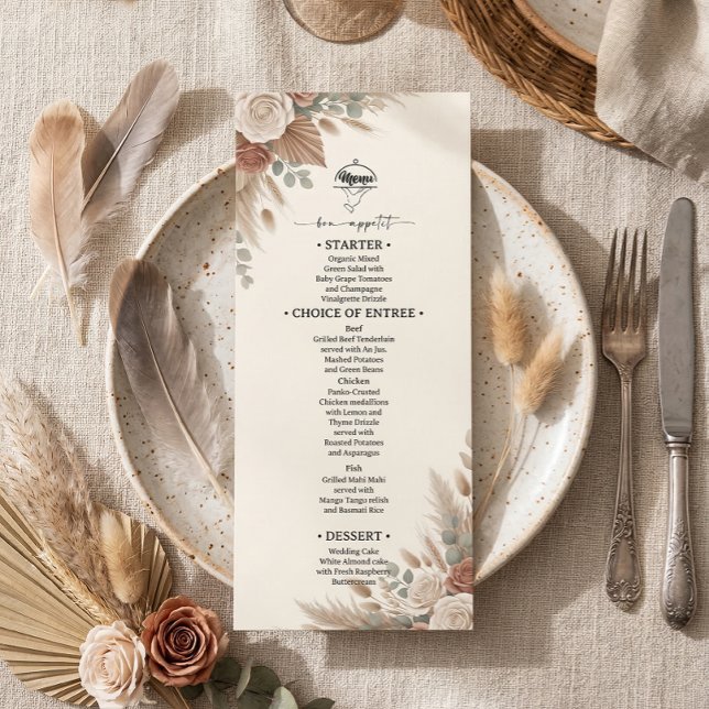Menu Boho Terracotta Elegant Roses Wedding (Criador carregado)