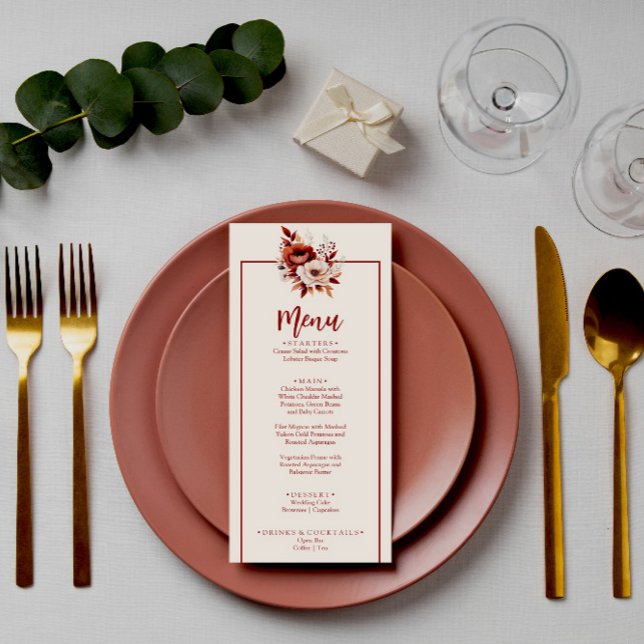 Menu Boho Terracotta Fall Janta Casamento de Buquê Flor (Criador carregado)