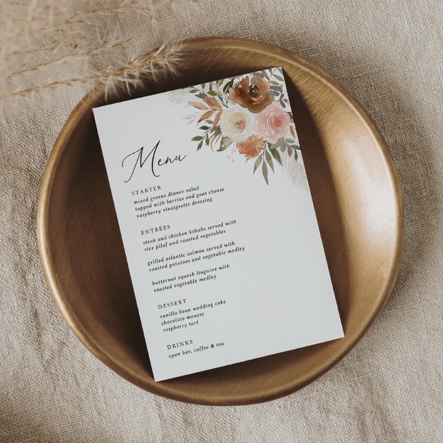 Menu Boho Terracotta Floral 5 x 7 Casamento (Criador carregado)