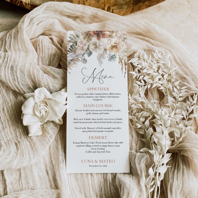 Menu Boho Terracotta Floral Wedding (Criador carregado)