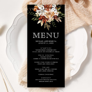 Menu Boho Terracotta Floral Wildflower Black Casamento