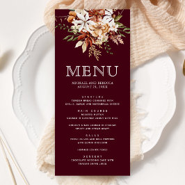 Menu Boho Terracotta Floral Wildflower Burgundy Casamen