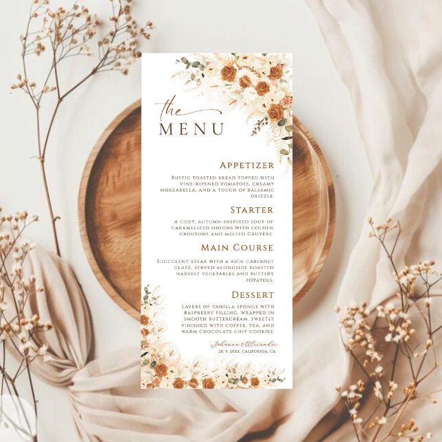 Menu Boho Terracotta Pampas Casamento Floral (Criador carregado)