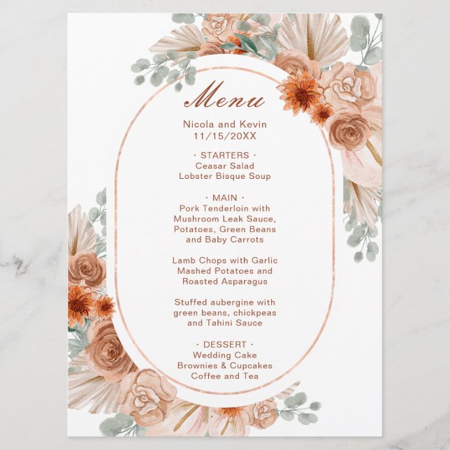 Menu Boho Terracotta Pampas Grass (Frente)