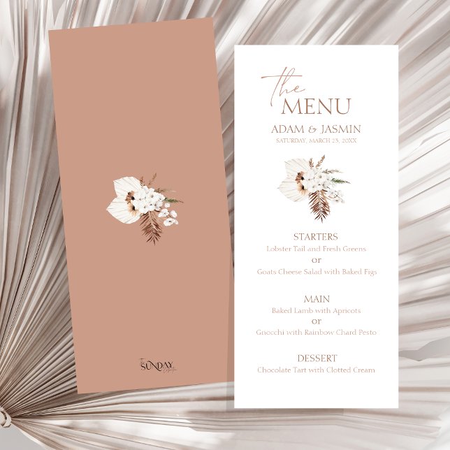 Menu Boho Terracotta Pampas Grass Orchid Casamento (Boho Terracotta Brown Pampas Grass Floral Wedding Menu)