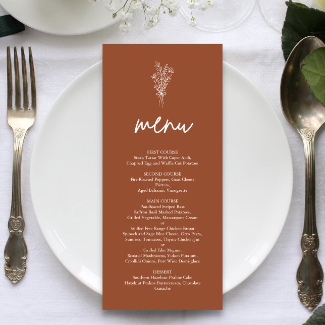 Menu Boho Terracotta Queimou Casamento Russo Laranja-Qu (Criador carregado)