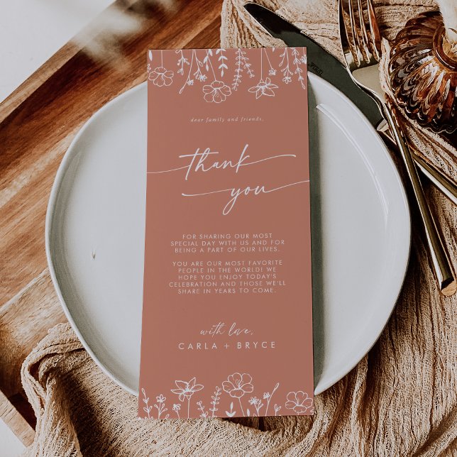 Menu Boho Terracotta Wildflower Thank You Place Card (Criador carregado)