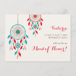 Menu Boho Tribal Feather Dreamcatcher Bridesmaid Cards