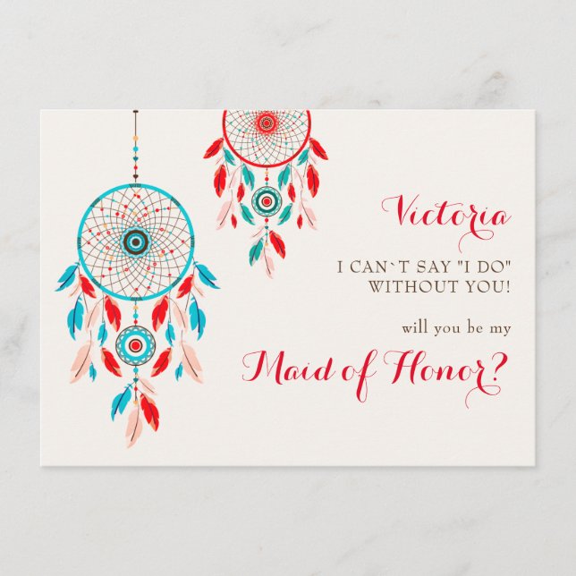 Menu Boho Tribal Feather Dreamcatcher Bridesmaid Cards (Frente)