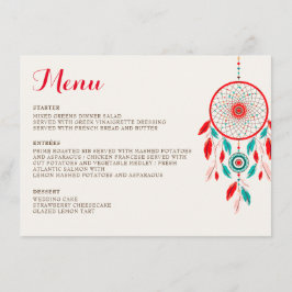 Menu Boho Tribal Feather Dreamcatcher Weding