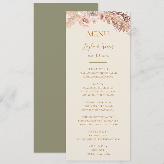 Menu Boho Tropical Botânica | Janto Casamento Verde (Frente/Verso)