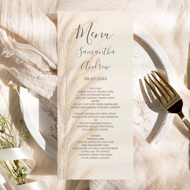 Menu Boho verão pampas gramíneas d'água casamento (Criador carregado)