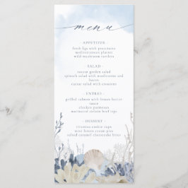 Menu Boho Watercolor Blue Coral Beach Wedding