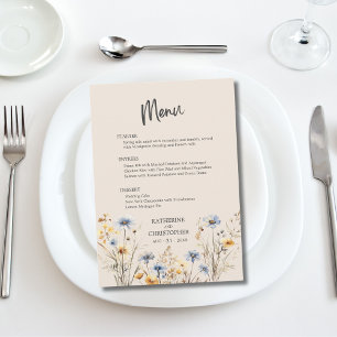 Menu BOHO Watercolor Wildflower Beige Wedding