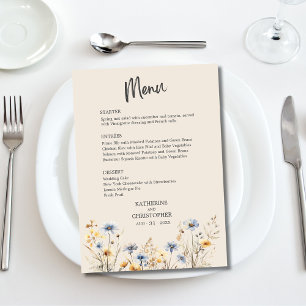 Menu BOHO Watercolor Wildflower Beige Wedding