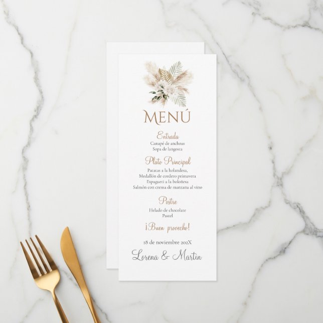 Menu Boho Wedding Espanhol (Frente/Verso In Situ)