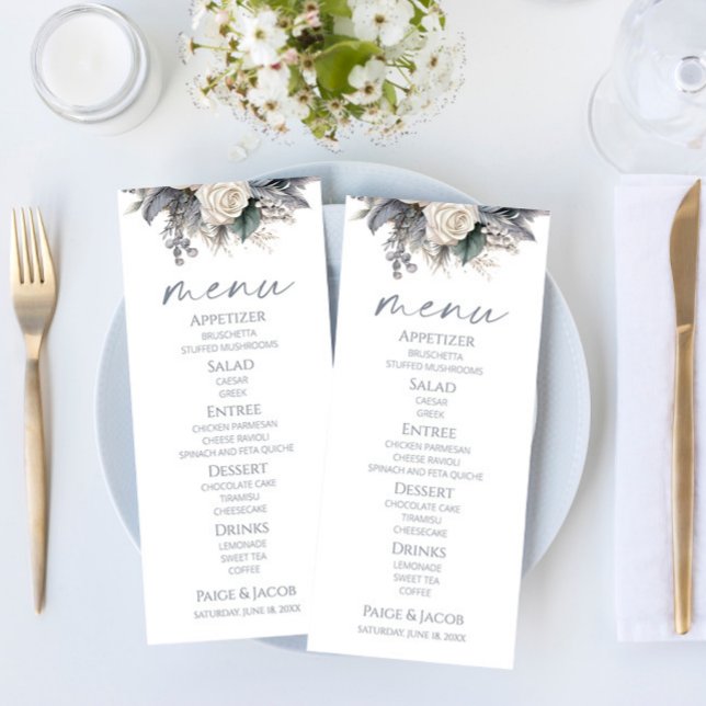 Menu Boho White Rose Floral Flower Garden Casamento (Criador carregado)