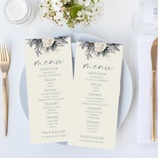 Menu Boho White Rose Floral Flower Garden Casamento (Criador carregado)