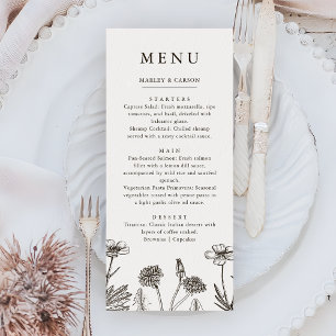 Menu Boho Wildflower Desenhou Casamento de Mão