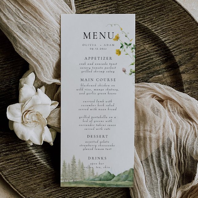 Menu Boho Wildflower Forest Rustic Mountain Weding (Criador carregado)
