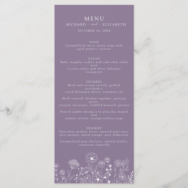 Menu Boho Wildflower Modern Watercolor Casamento (Frente)