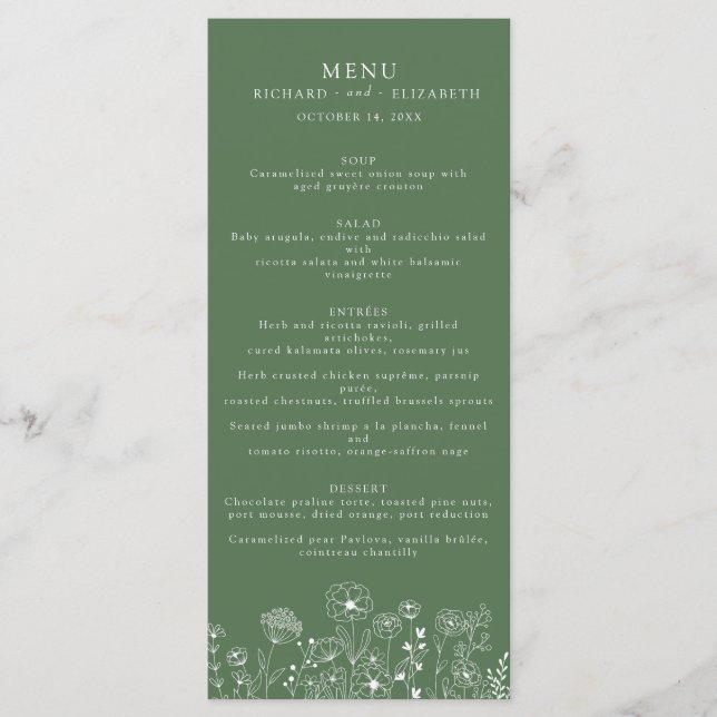 Menu Boho Wildflower Modern Watercolor Casamento (Frente)