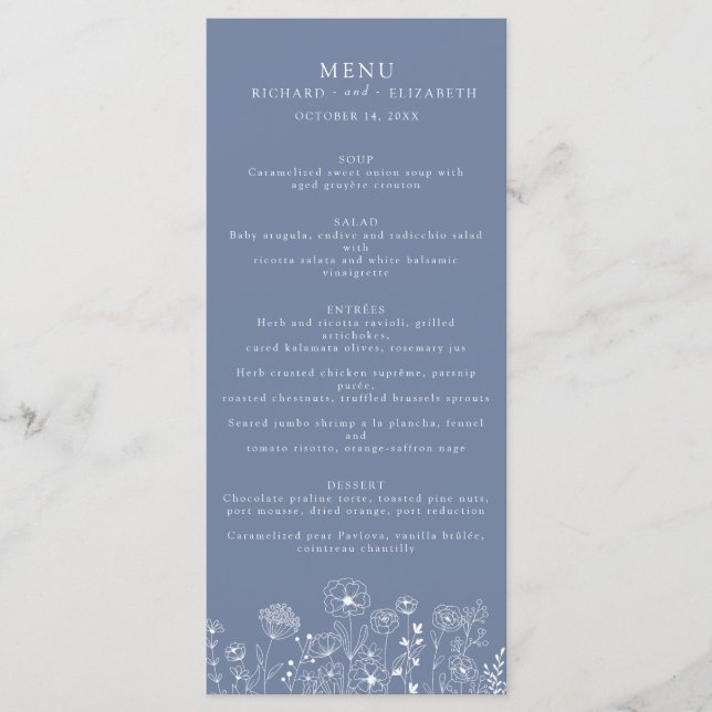 Menu Boho Wildflower Modern Watercolor Casamento (Frente)