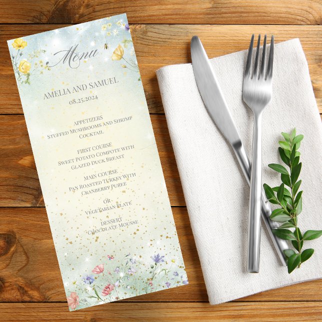Menu Boho Wildflower Rustic Green Wedding (Criador carregado)