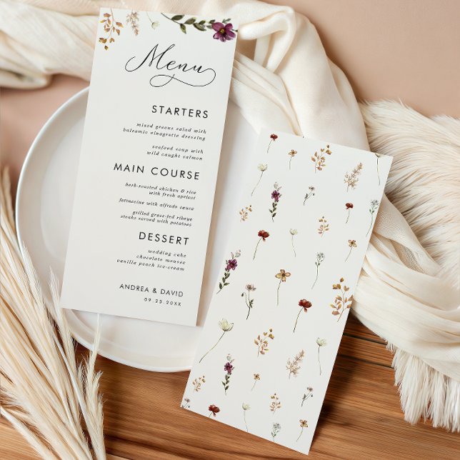 Menu Boho Wildflowers Marfim Creme Casamento Três Prato (Criador carregado)