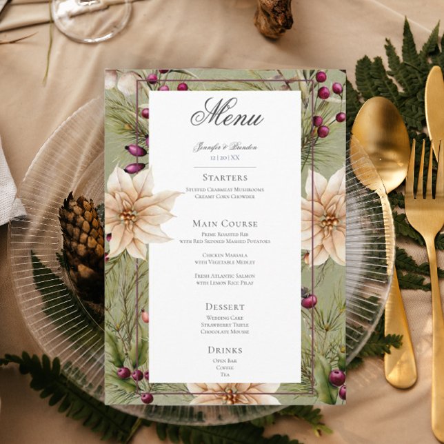 Menu Boho Winter Greenery Boughs Sage Green Wedding (Criador carregado)