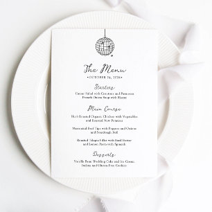 Menu Bola de Disco Mínima Casamento Negro e Branco
