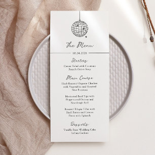 Menu Bola de Disco Mínima Casamento Negro e Branco