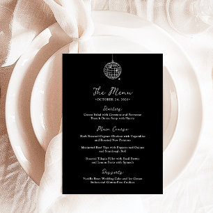 Menu Bola de Disco Mínima Casamento Negro Escuro
