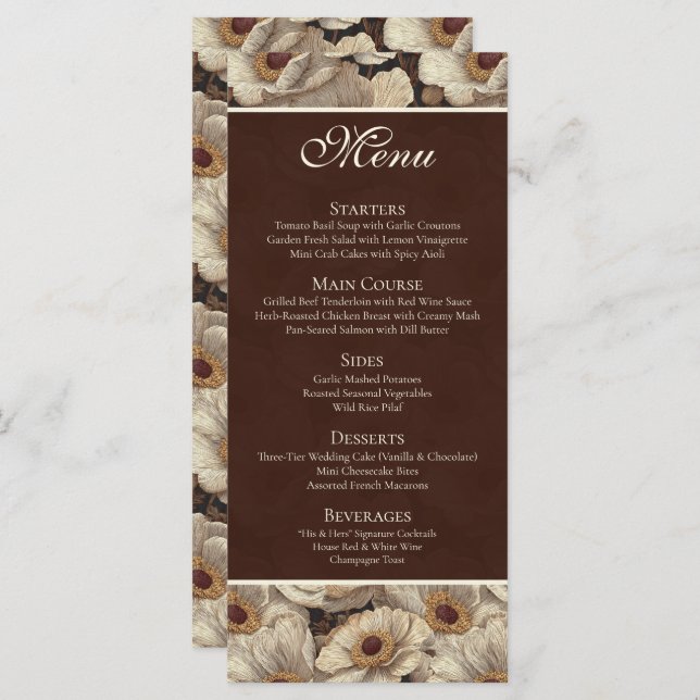 Menu Bold Anemones Aesthetic Garden Wedding (Frente/Verso)