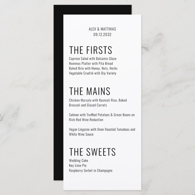 Menu Bold Big Typografia Black White Modern Casamento (Frente/Verso)