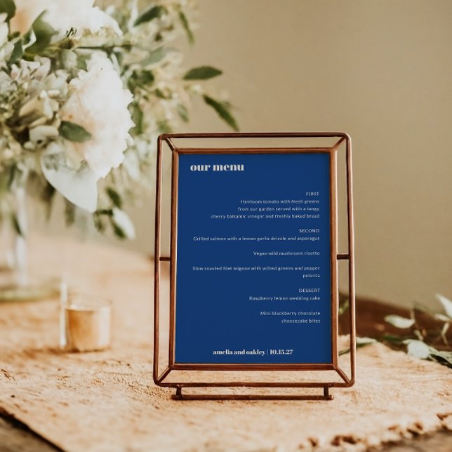 Menu Bold Simple Blue Simple Custom Weding Menu (Criador carregado)