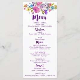 Menu Boletim de Casamento do Monograma das Flores Púrpu