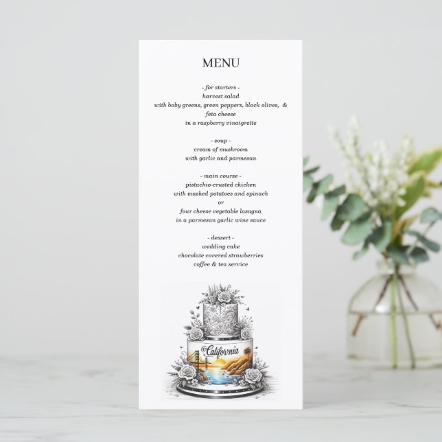 Menu Bolo de Casamento da Califórnia (Em pé/Frente)