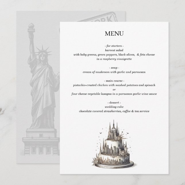 Menu Bolo Nova Iorque Wedding (Frente/Verso)