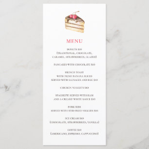 Menu Bolo ou torta de aquarela. Sobremesa simples de pa