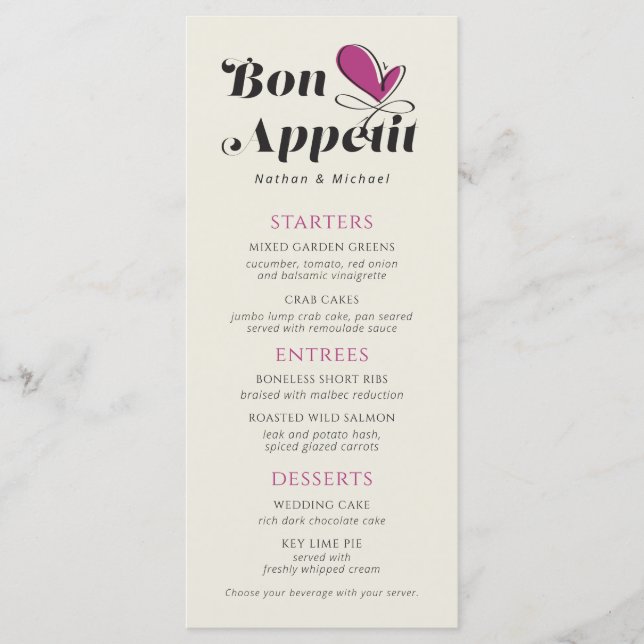 Menu Bon Appetit Wedt Janto Magenta Cream (Frente)