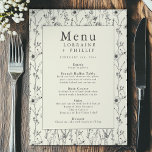 Menu Bonito delicada cardápio de casamentos de flores s<br><div class="desc">Este delicado cardápio de casamento de flor silvestre apresenta uma elegante fronteira botânica vintage que enquadra a cozinha de sua celebração. A ilustração floral refinada cria uma atmosfera eterno e romântica, perfeita para casamentos de jardim, recepções ao ar livre ou celebrações clássicas de temas antigos. Um design muito pequeno, mas...</div>